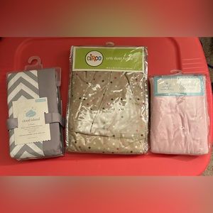 lot of 3 baby bedding items; crib fitted sheets and dust ruffle NEW